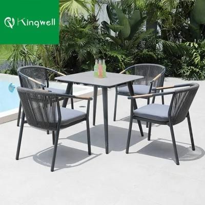 Modern Outdoor Restaurant Stackable Arm Chairs Aluminum Rectangular Dining Table Set for Garden Patio Resort