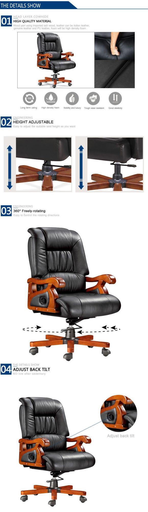 Multi-Functional Black Leather Office Chair/Modern Computer Office Furniture/Swivel Chair