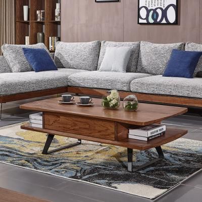 MDF Veneer Showcase Wooden Coffee Table with One Drawer
