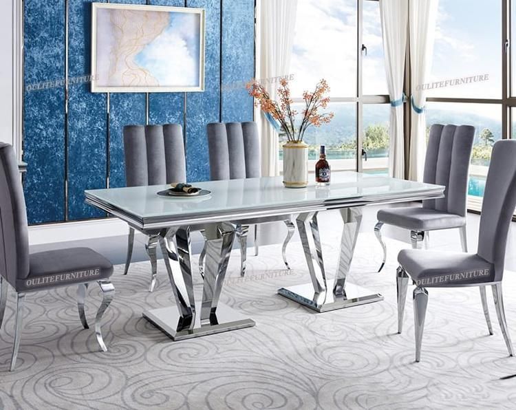 Light Grey Velvet Chrome Frame Dining Chair for Table