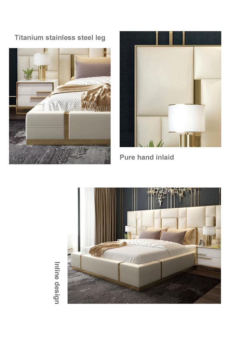 Modern Big Headboard Hotel Bedroom Set Leather Luxurious Bedroom Furniture