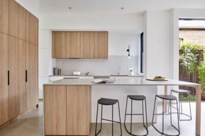Melamine Fiber Chipboard Wood Grain Mixed White Color Modern Kitchen Cabinets
