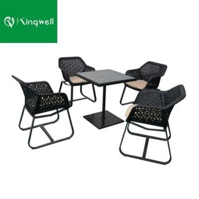 Unique Modern Design Rattan Outdoor Furniture Dining Table Sets with Chrysanthemum Weave