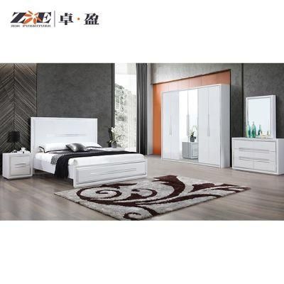Modern Wooden High Glossy White Bedroom Furniture Set with Stainless Metal Decoration