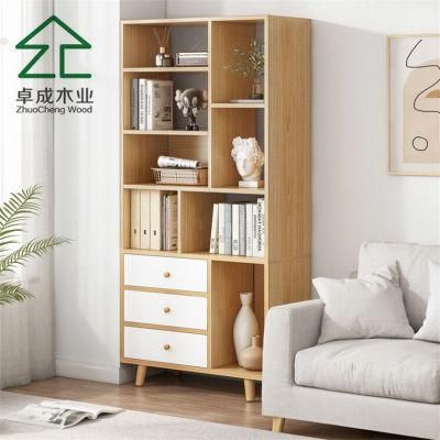 Oak Color Frame Bookshelf with White Cabinet Carcass