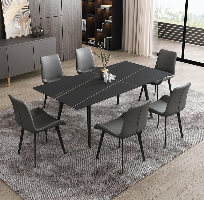 China Manufacturer Home Furniture Black Iron Slate Stone Dining Table