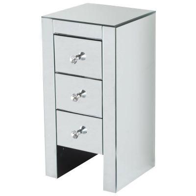 Mirrored Clear Glass 3 Drawers Bedroom Bedside Cabinet Table Furniture