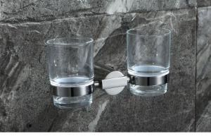 Wall Mounted Modern Toothbrush Holder Double Cup Holder with Two Glass Cups Rack Tumbler Holder