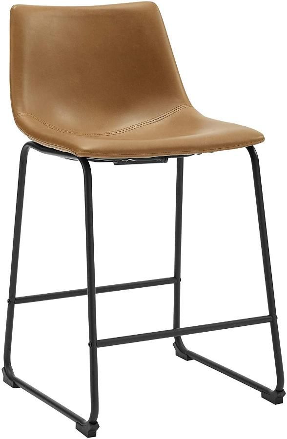 PU Leather Bar Stools Pub Barstools with Back and Footrest, Modern Armless Bar Height Stool Chairs Brown