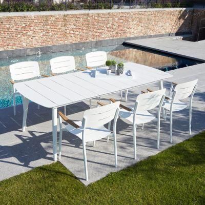 Outdoor Modern Restaurant Arm Chairs Aluminum Rectangular Dining Table Set
