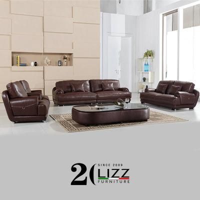 European Style Divani Modern Office Furniture Leather Sectional Wooden Sofa