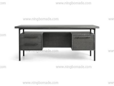 Modern Rustic Industry Offcie Furniture Weather Dark Grey White Oak Matt Black Iron Large Desk