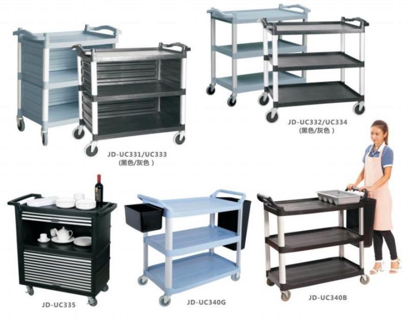 Restaurant 3 Tier Serving Hand Trolley Plastic Trolley for Hotel