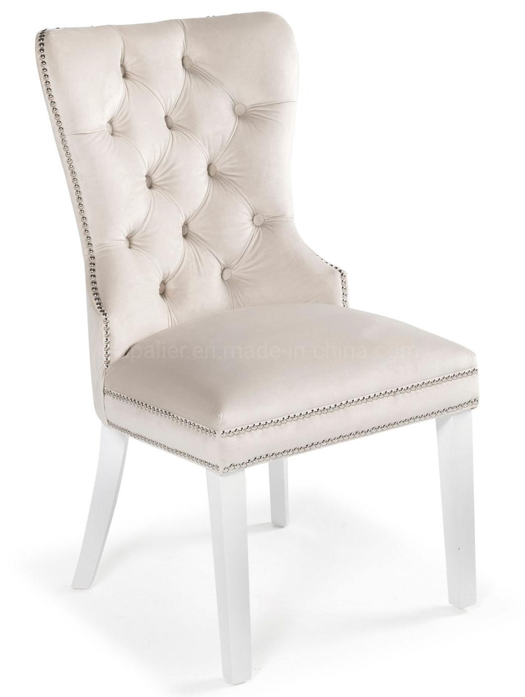 Modern European Style Creamy-White Fabric Dining Chair with Knocker Back