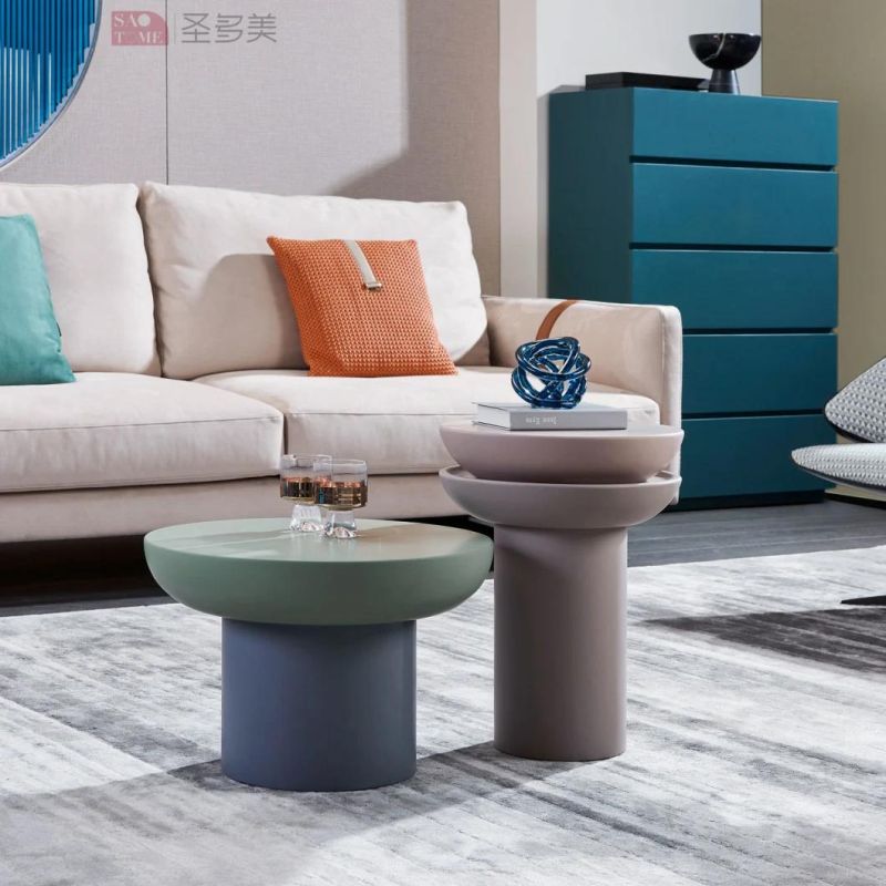 Small Round Table with Surface on Wooden Only Solid Color Coffee Table