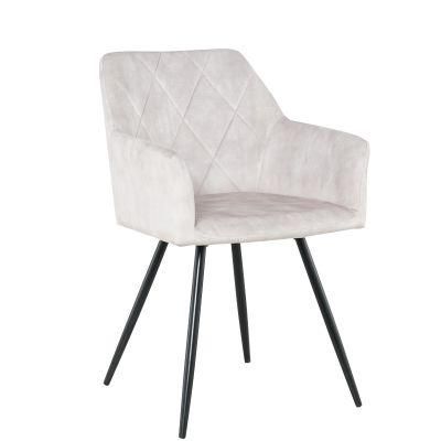 European Luxury Upholstered Restaurant Dining Chairs Metal Foot White Velvet Fabric Dining Chair