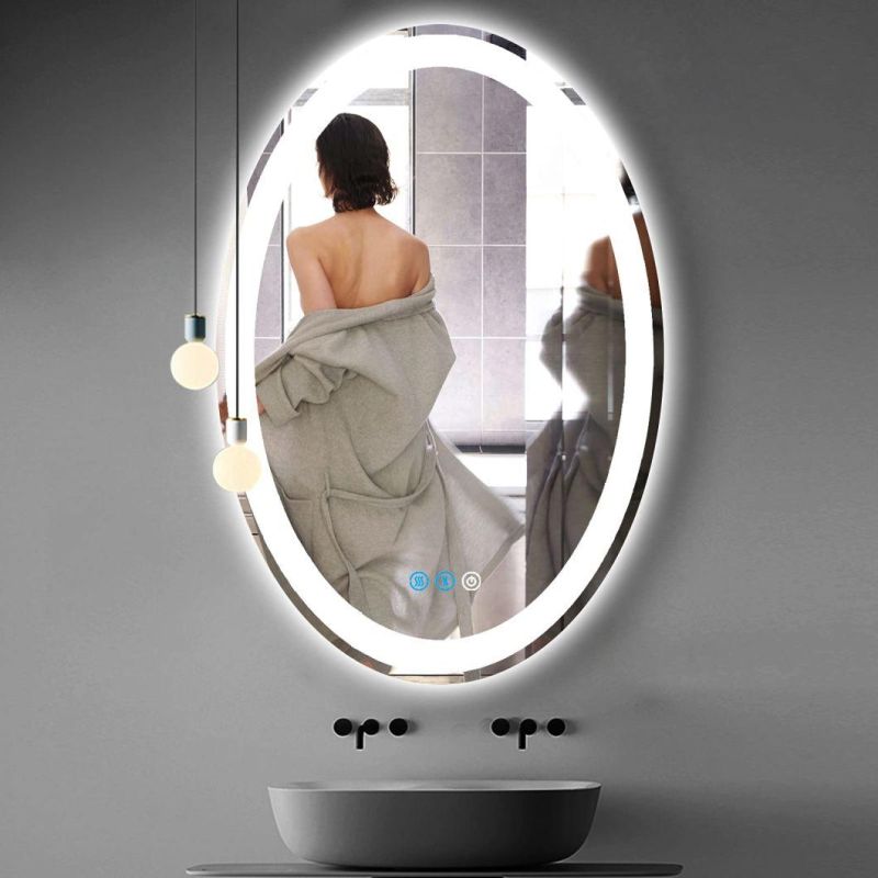 Wall Mounted Decorative Rectangle Round Light Lighted Bathroom LED Mirror