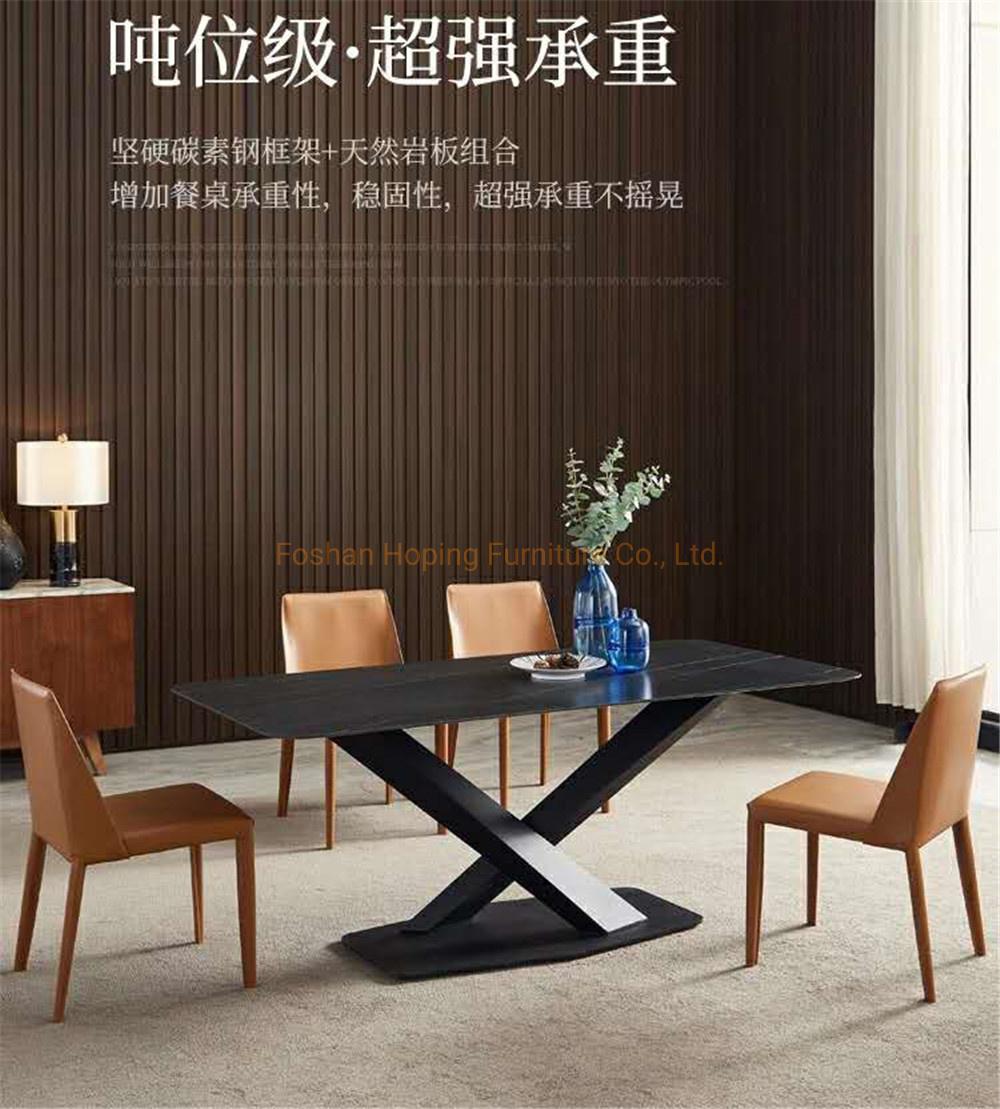 Factory Customized Extension Modern Banquet Dining Chair Table M Design Furniture MDF Wood Black Steel Dining Table