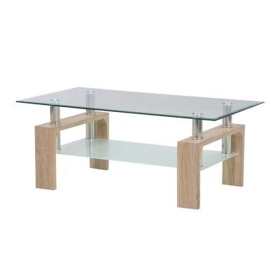 High Quality Double Layer Tempered Glass Table Living Room Furniture MDF Legs or Metal Legs Optional Coffee Table