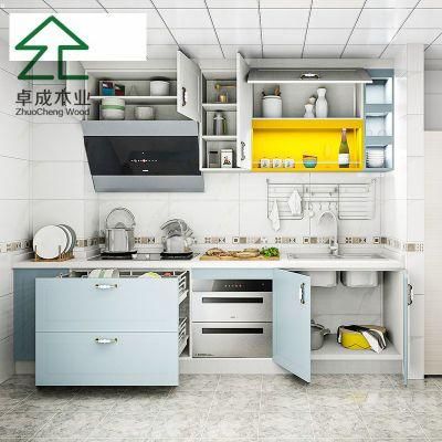 blue Plywood PVC Kitchen Cabinet with Hanle and Hinge