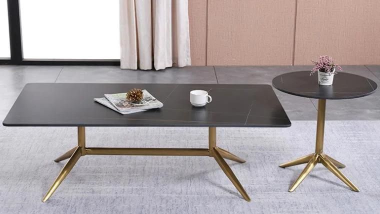 New Design Home Restaurant Dining Room Furniture Glass and Imitation Marble Top Dining Table