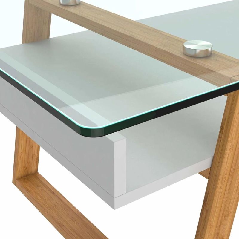 Modern Coffee Table with Natural Wood Frame and Glass Top