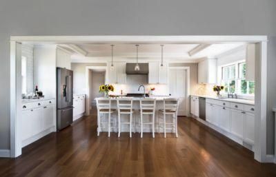 U-Shaped White Shaker Base Cabinets with Knob Handle Traditional Open Frame Open Kitchen