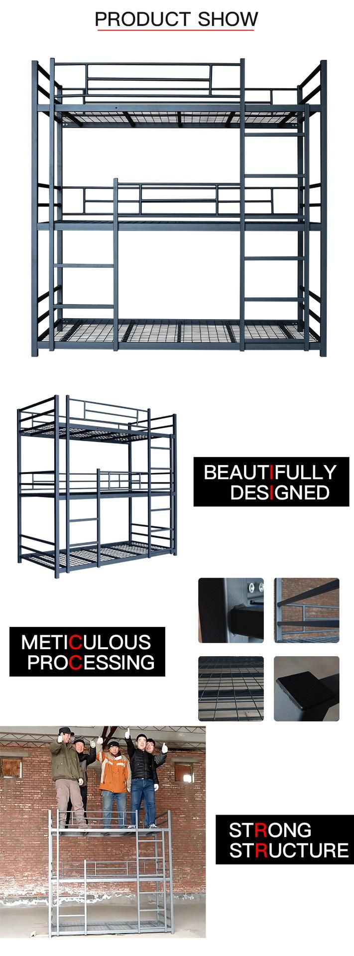 Modern Metal School Furniture Triple Bunk Bed for Students Steel Bed