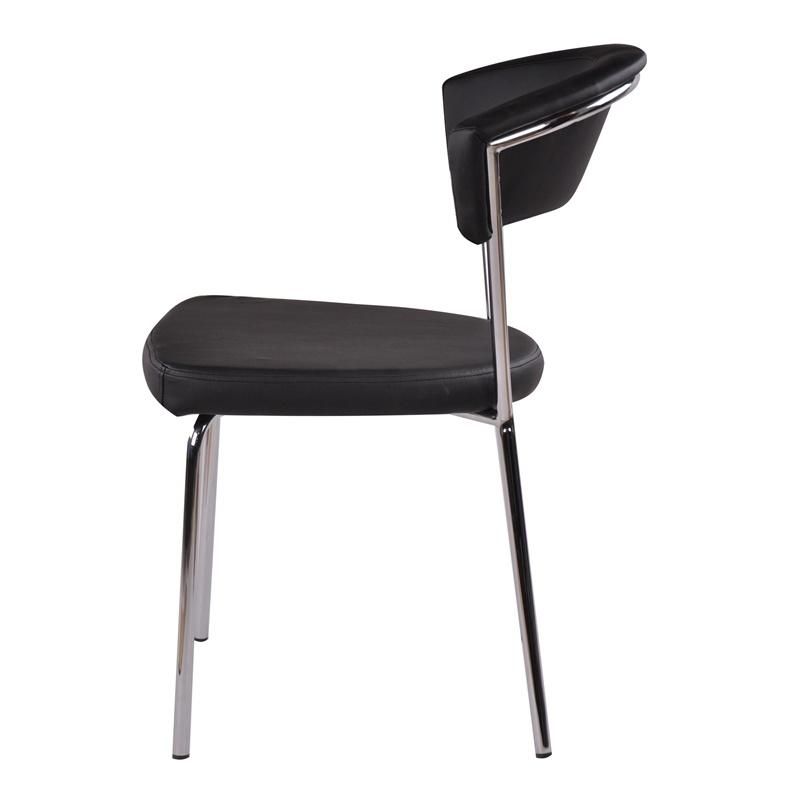 Modern High Hole Back Black Faux Leather Silver Chrome Leg Dining Chair