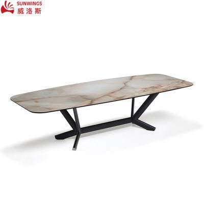Light and Luxury Metal Frame Rock Plate Dining Table Furniture for Living Room