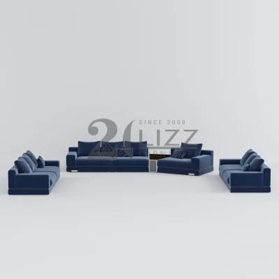 2022 New Design Modern Uphoslster Home Furniture Italian Style Living Room Blue Fabric Sofa Set
