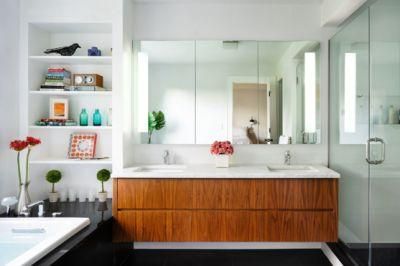 Wall Mould Wood Grain Color Bathroom Cabinets Hotel Bathroom Double Sink Modern Vanity
