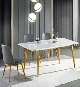 Modern Carbon Steel Dining Table with Rock Plate Top
