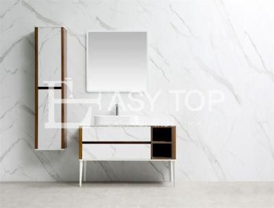 Australia Cabinets Design Classic Style Rock White + Walnut Floor Mounted One Sinkmodern Bathroom Vanity