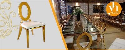 Gold Stainless Steel Chair for Event Restaurant Used Hole Back Dining Chair