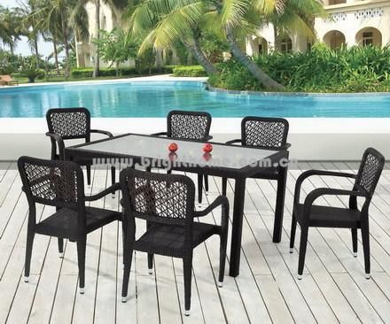 Aluminium Frame Flower Weaving Rattan Wicker Outdoor Dining Set Furniture