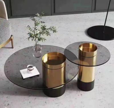 Chinese Modern Hotel Bedroom Home Dining Living Room Furniture Stainless Steel Column Glass Coffee Table