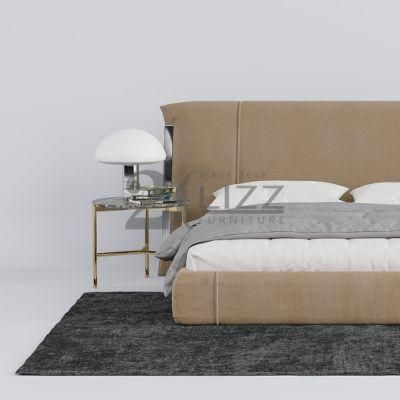 Foshsan Factory Wholesale Modern Simple Home Bedroom Furniture Italian Yellow Velvet Fabric Bed
