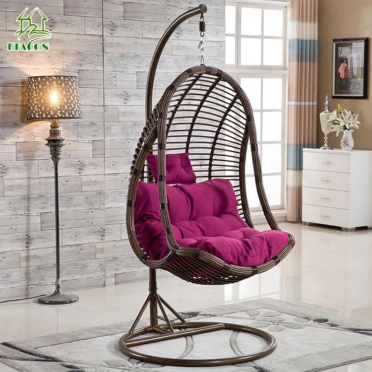 Hot Sale Modern Leisure Garden Handmade Woven UV Resistance PE Rattan Wicker Home Resort Hotel Villa Project Porch Outdoor Swing Hanging Chair with Stand