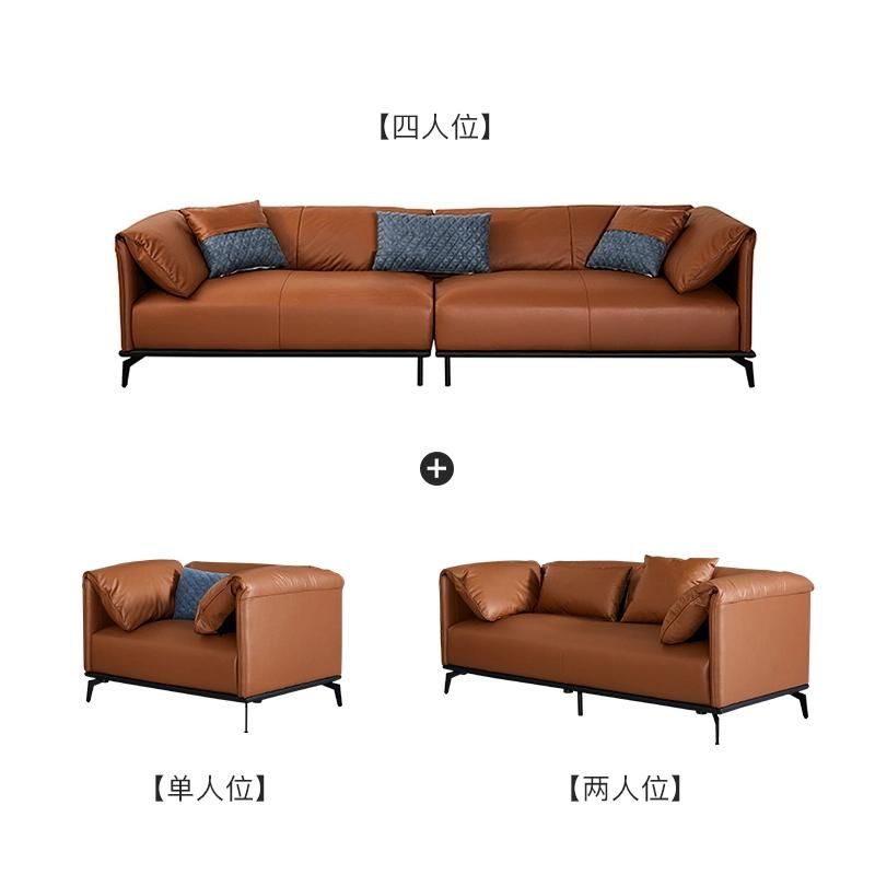 Latest Design Living Room 4 Seater Genuine Modern Leather Sofa