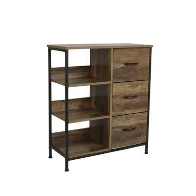 3 Drawer Dresser with 4 Wood Shelves, Drawer Chest