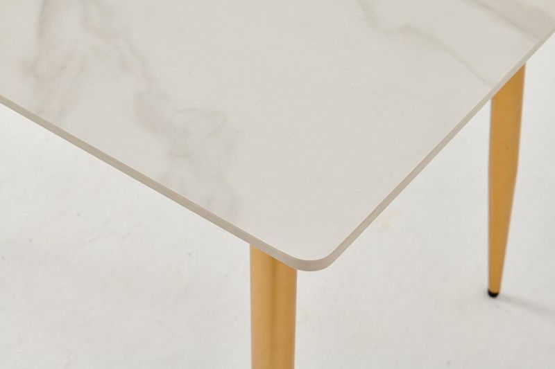 Hotel Restaurant Furniture Gold Carbon Steel Legs White Mable Table