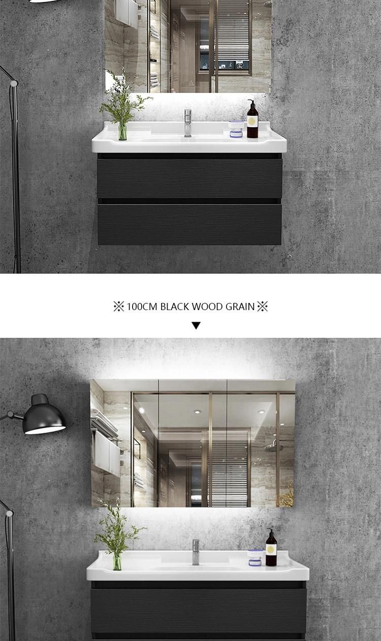 Modern Design Bathroom Furniture Wall Mounted Black Wooden Bathroom Vanity with Mirror and Drawer