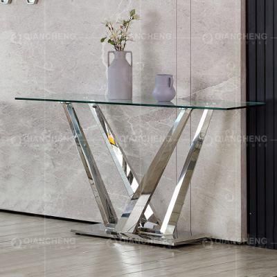 Rectangular Modern Silver Stainless Base Console Table