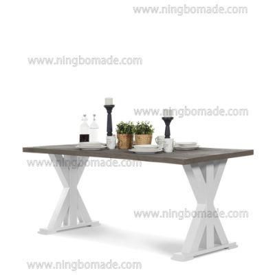 Romantic Rural Interior Furniture Grey Oak Top White Poplar Wood Base Cross Dining Table