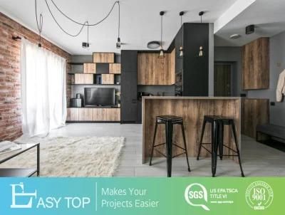 L-Shaped Ready to Ship Nature Wood Grain Modern Modular Black Kitchen Cabinet Design Home Furniture