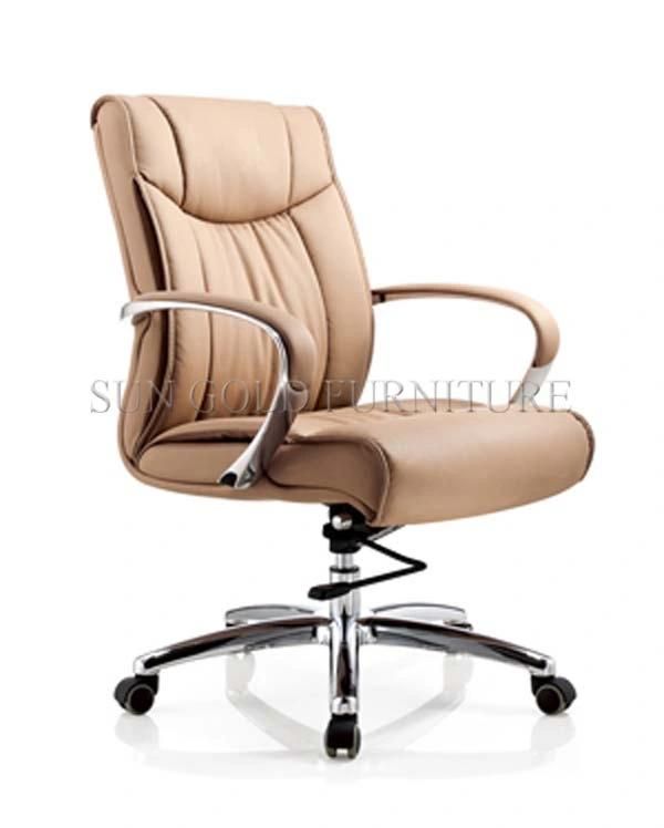 (SZ-OC137) Foshan Professional Middle Back Conference Visitor Chair Without Wheels Black Leather Office Chair