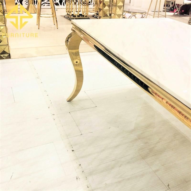 Sawa Classical Marble Top Stainless Steel Dining Table for Event Wedding Use