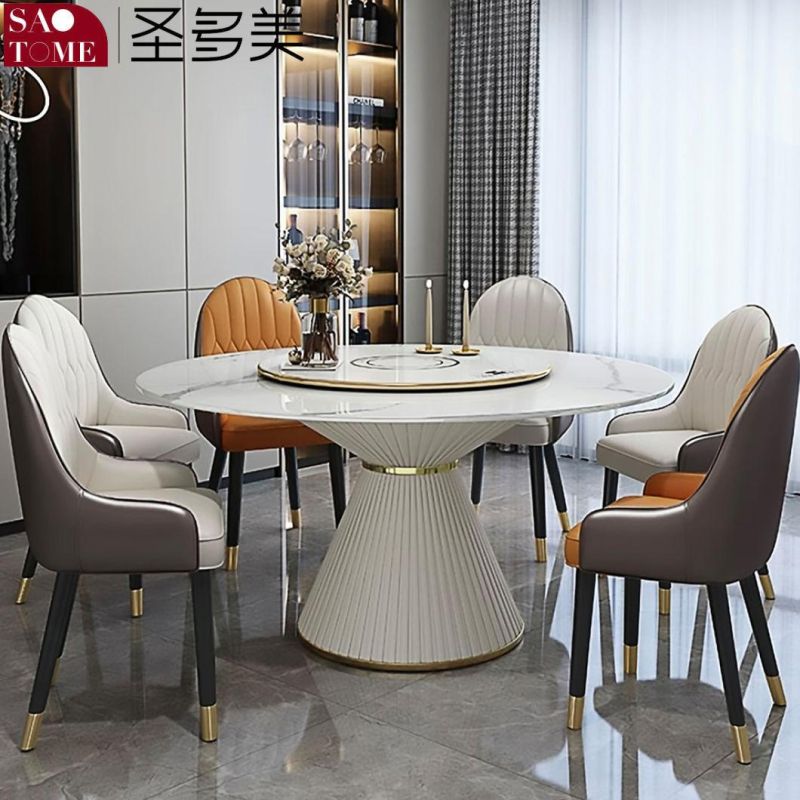 Hotel Stainless Steel + Carbon Rock Plate Marble Glass Dining Table