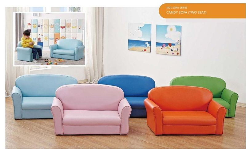 Double Seat PVC Kids Furniture Sofa, Children Colorful Sofa, School Furniture Kindergarten Sofa, Nursery Center Sofa, Day Care Center Sofa